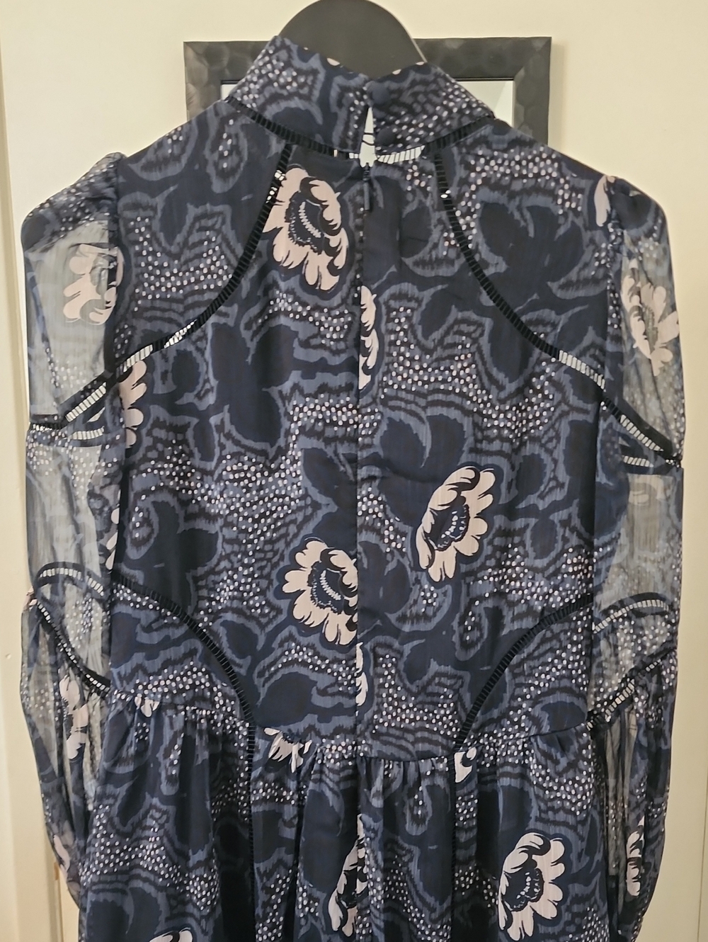 Ted Baker London Navy Floral Chiffon Midi Dress High Neck Long Sleeve Size 2 - Picture 9 of 16